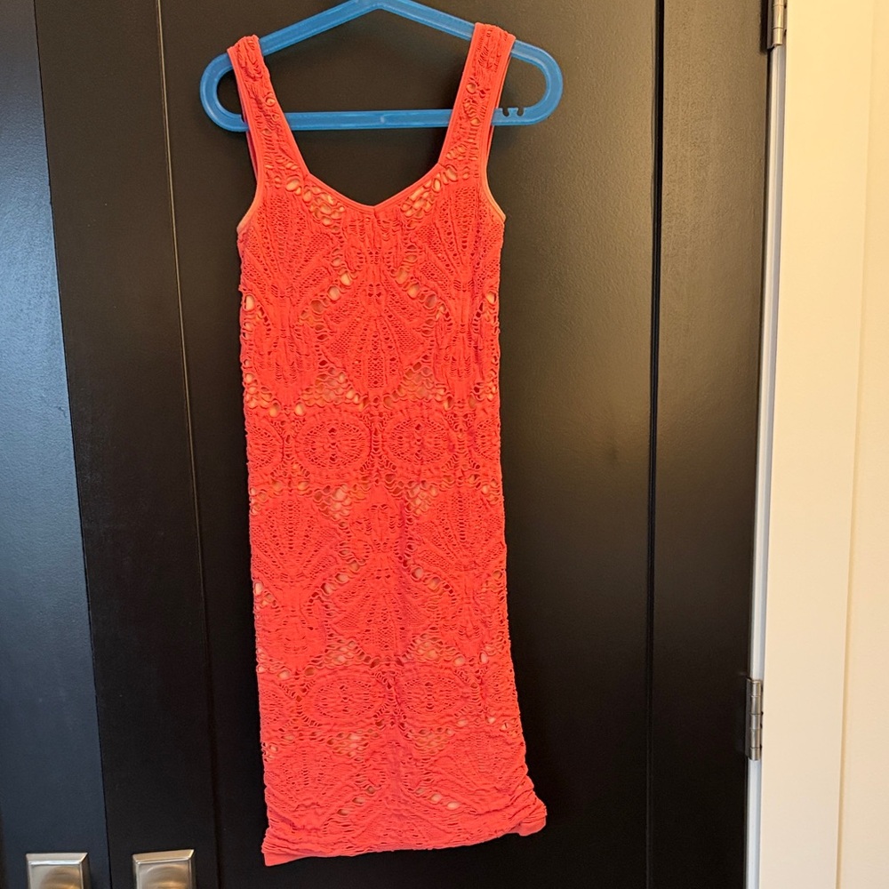 Vibrant Coral Sleeveless Midi Dress